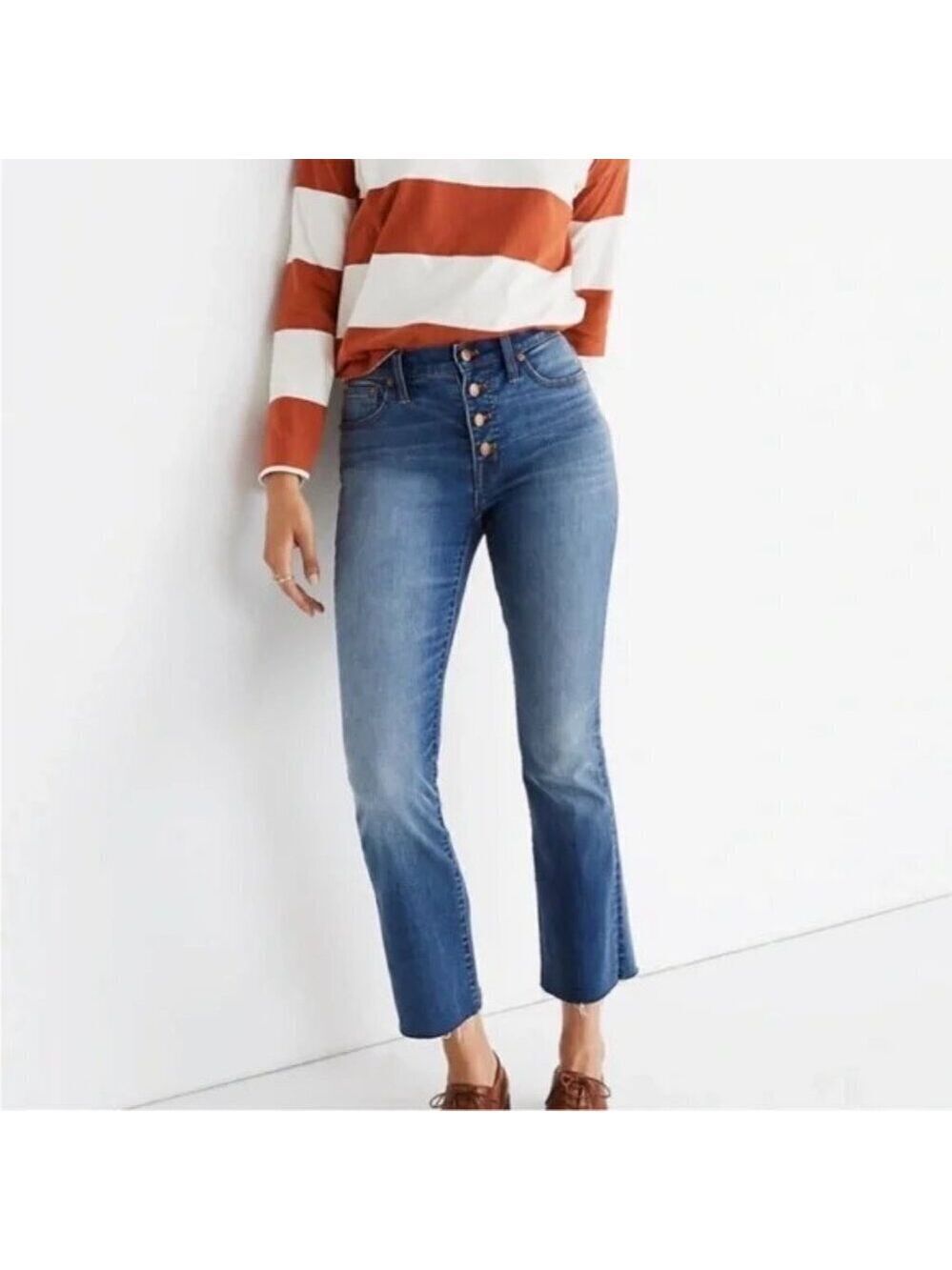 Madewell Cali Demi Boot Cut Jeans Chewed Hem Edition Medium Wash Women's Size 25